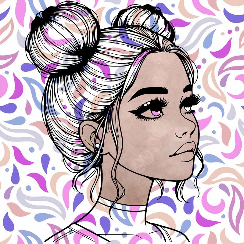 realistic girl with buns on the top of her head