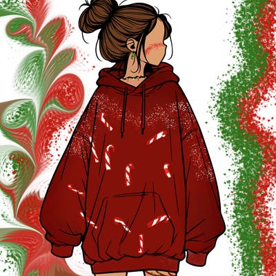 realistic girl with a oversized sweatshirt on and a bun