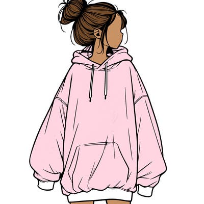 realistic girl with a oversized sweatshirt on and a bun