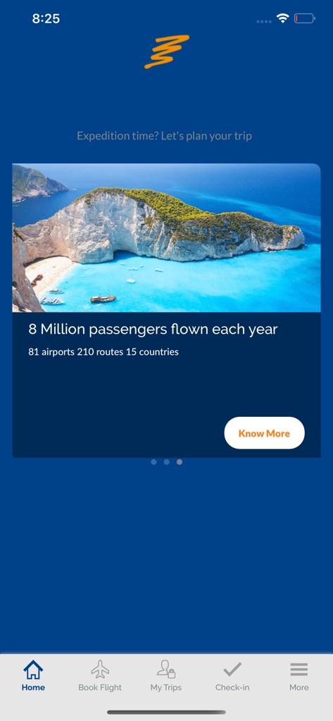 Smartwings - Smartwings airline app home screen showing flight statistics and travel planning options