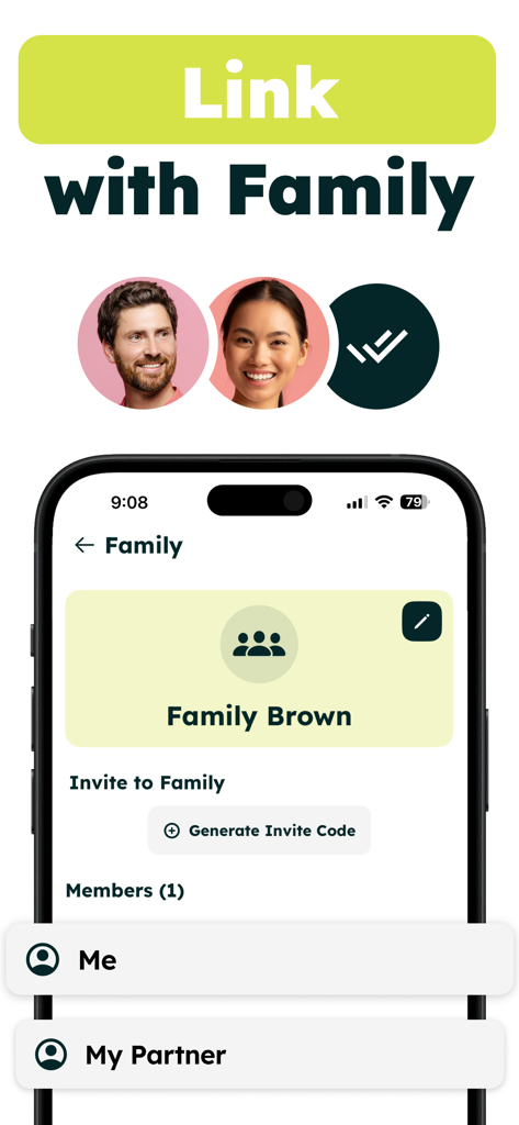 MealJar: Meal Planner - 食事計画を同期するために家族をリンクするためのMealJarアプリのモバイル画面