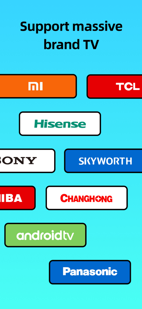 Universal TV Remote -TV Remote - Um gráfico mostrando marcas de TV suportadas, incluindo Sony TCL Hisense Android TV e Panasonic