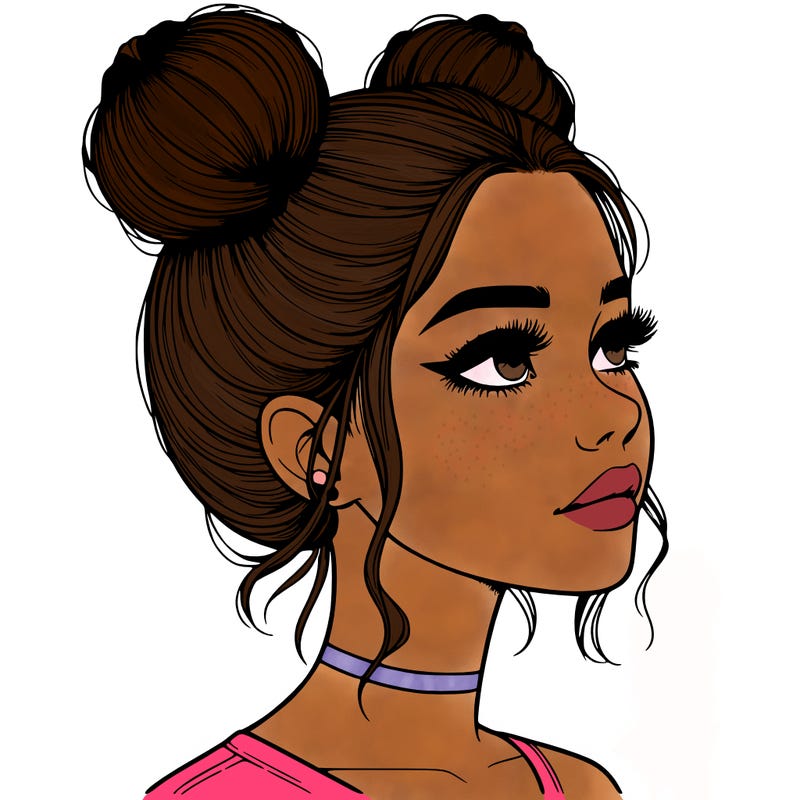 realistic girl with buns on the top of her head