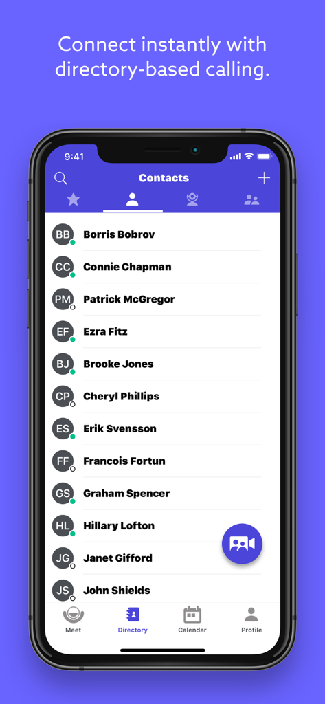Lifesize video conferencing app contact directory screen