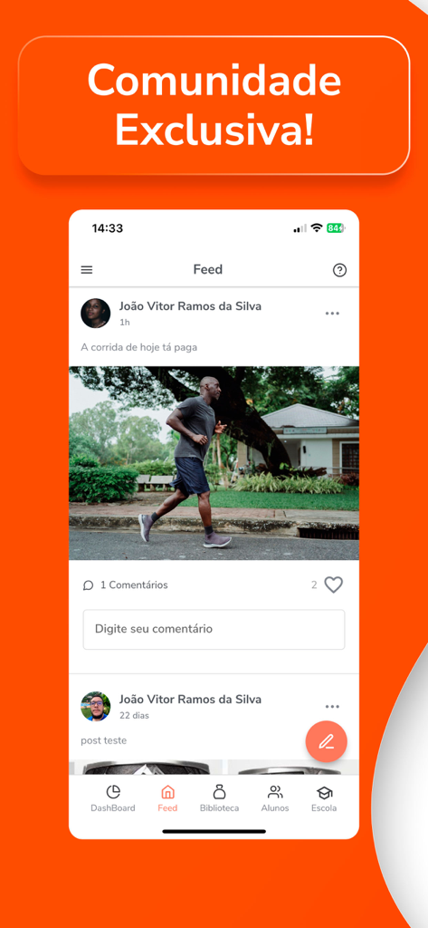 Personal Fit - Exclusive community social feed in the Personal Fit app showing a user sharing a running workout update.