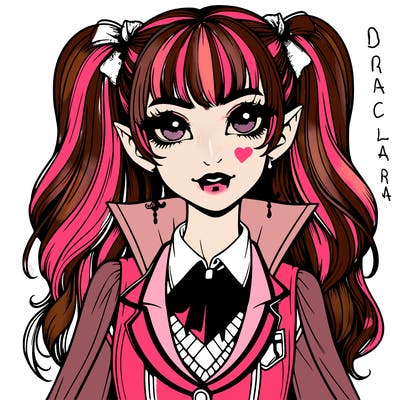 girl vampire with pigtails and a school outfit relistic