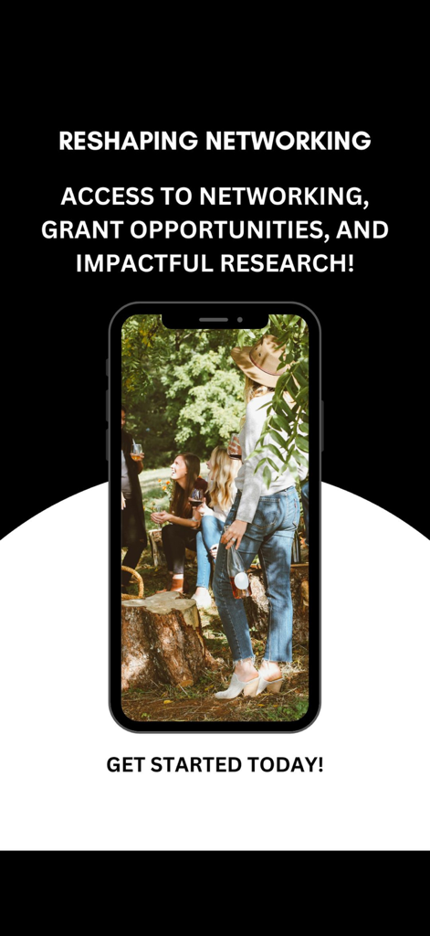 Z-Score™ - App-Bildschirm mit Netzwerk- und Forschungsmöglichkeiten vor dem Hintergrund von Menschen, die sich im Freien unterhalten