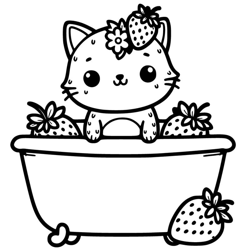 a cute strawberry cat in abathtub