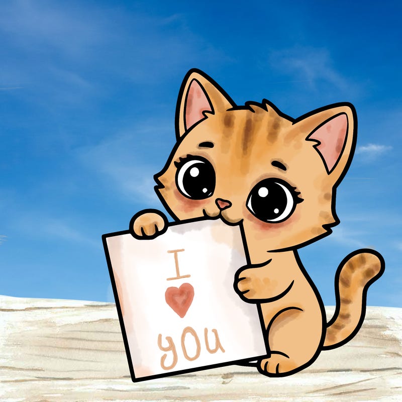 a small cat with a blank sheet of paper in its hand. the cat is sooooooo cute!