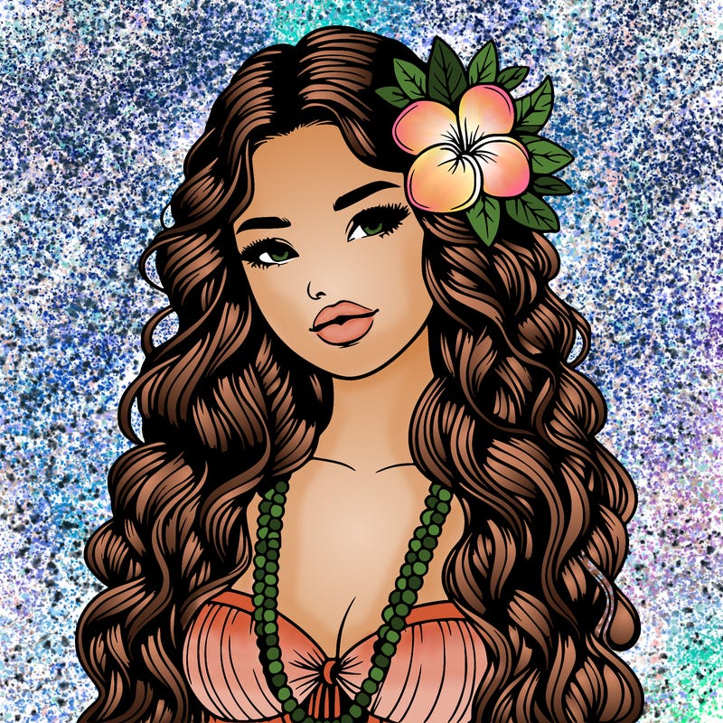 realistic beautiful hawaiian woman,long dress,haku lei, lips