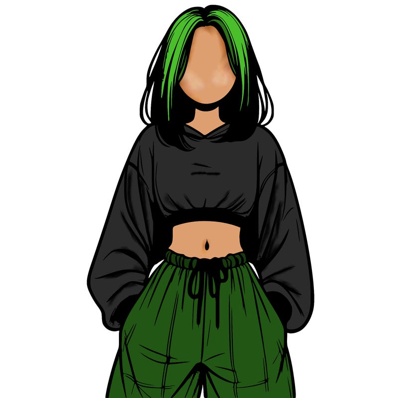 realistic girl faceless with baggy pants and a crop top