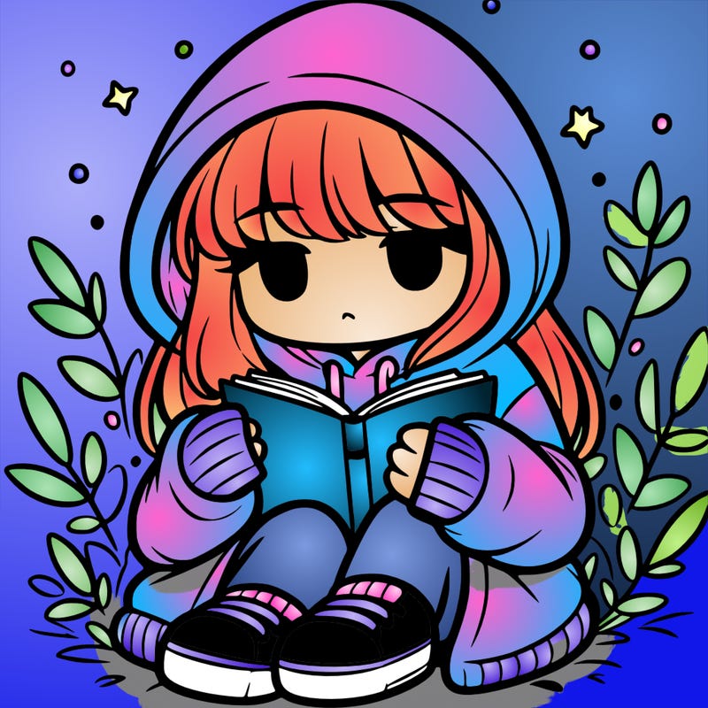girl in oversized hoodie reading a book
