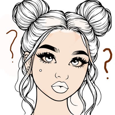 realistic girl with two buns on her hair and lips