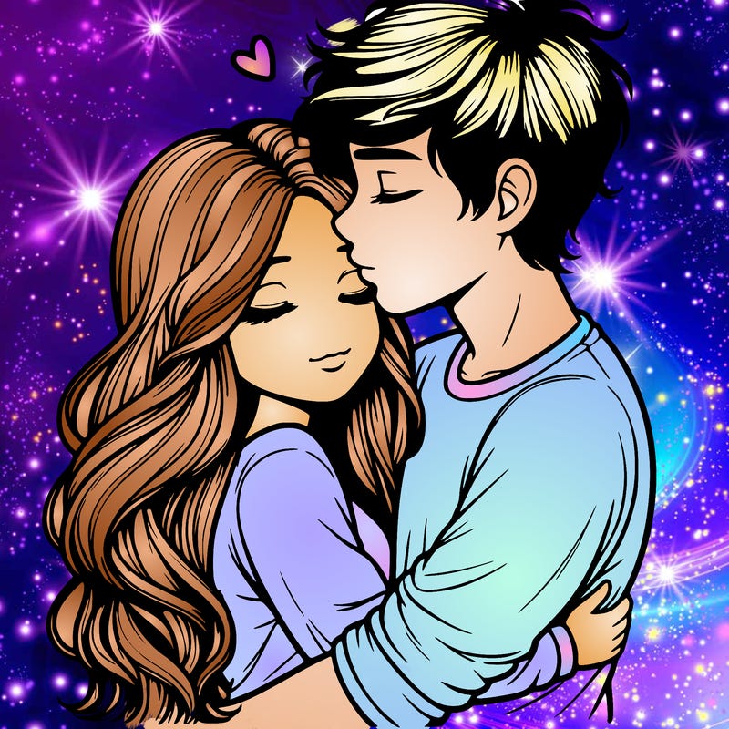 a realistic couple boy and girl hugging and kissing