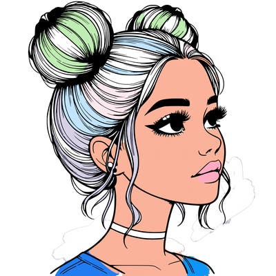 realistic girl with buns on the top of her head
