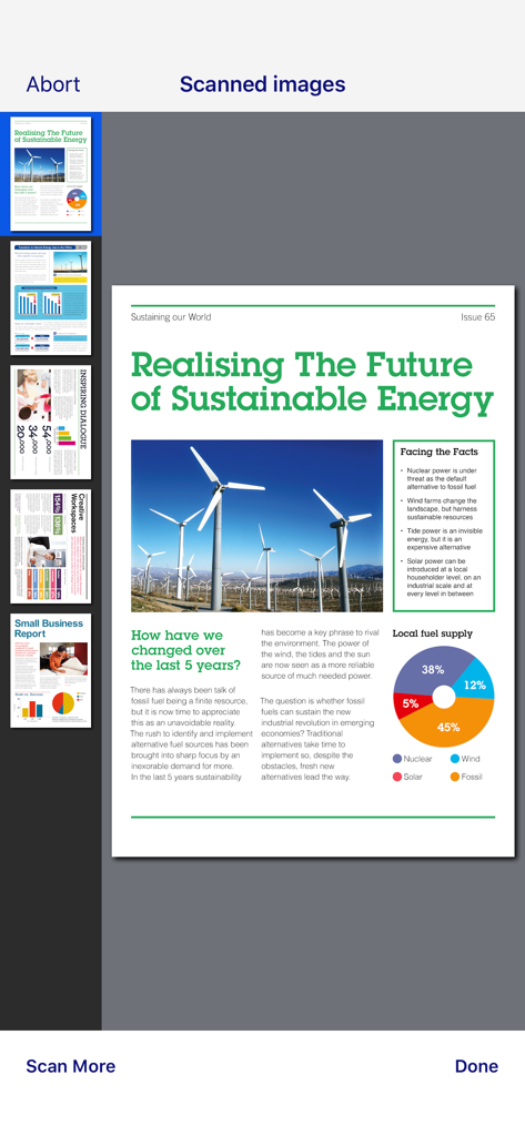 Aperçu de plusieurs documents numérisés dans l'interface de l'application Epson DocumentScan