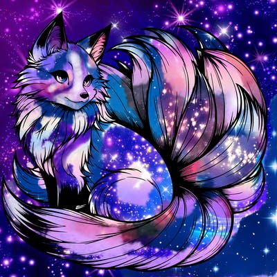 realistic detailed 9 tailed anime fox