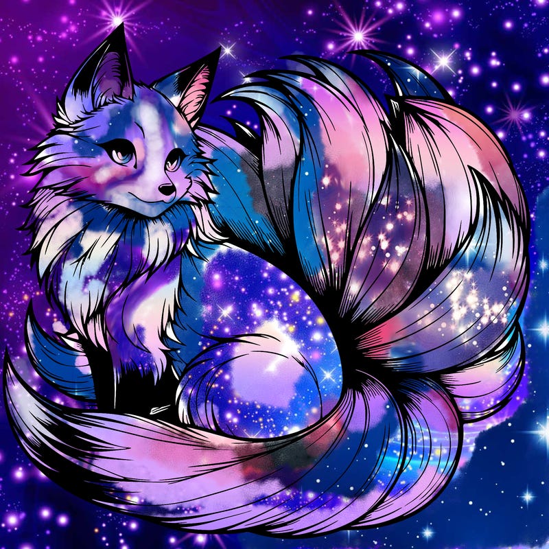 realistic detailed 9 tailed anime fox