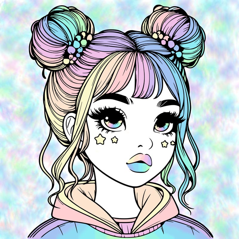 realistic girl with space buns
