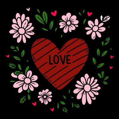 love heart with flowers around it
