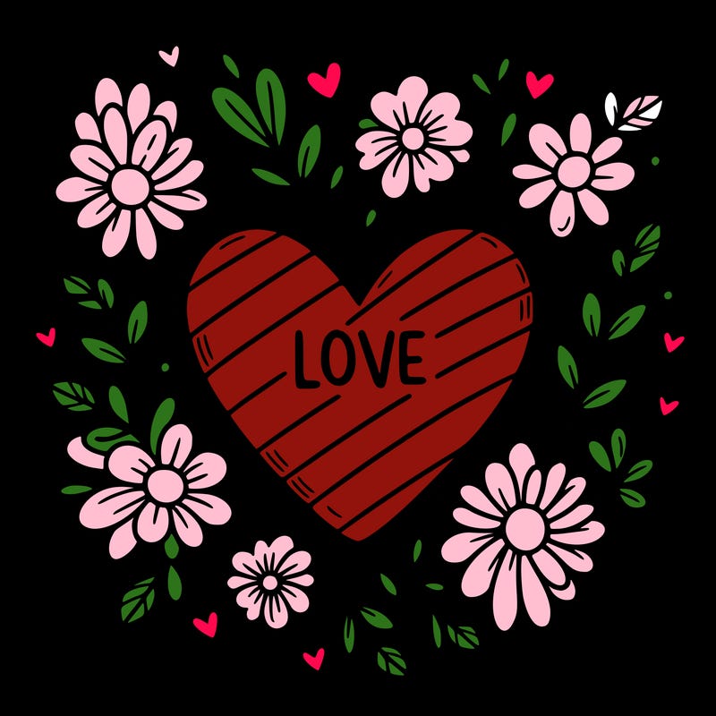 love heart with flowers around it