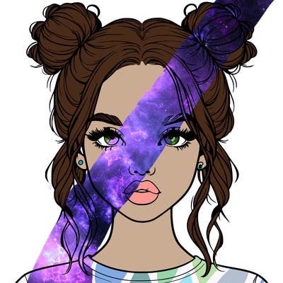 realistic girl with two buns in hair and lips