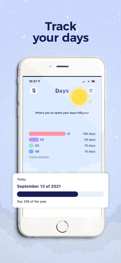 Ovrnite, The Tax Residency App - Ovrnite app interface showing a summary of days spent in various jurisdictions for tax purposes