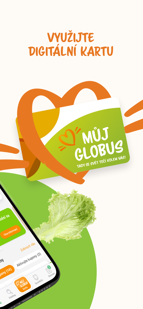 Muj Globus app digital loyalty card and shopping features interface