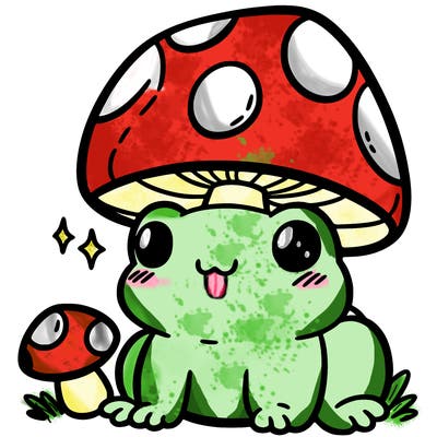a cute frog with a mushroom hat