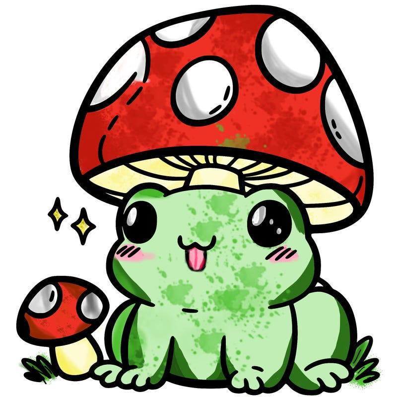 a cute frog with a mushroom hat