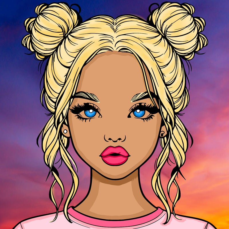 realistic girl with two buns in hair and lips