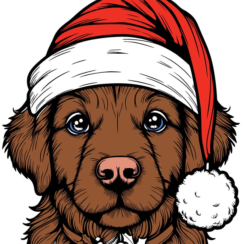 realistic dog with a christmas hat