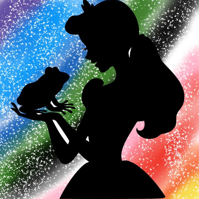 a shadow of a princess holding a frog realistic
