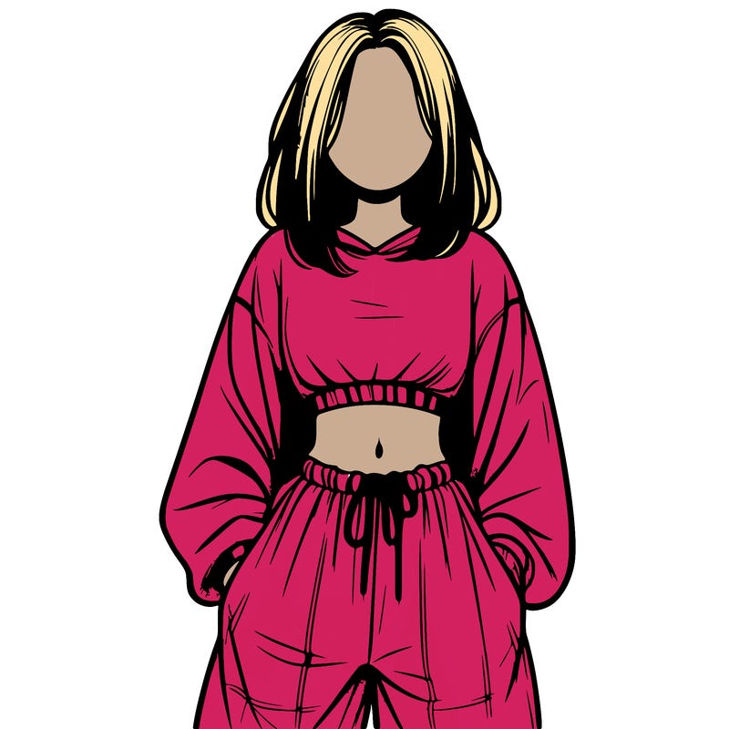 realistic girl faceless with baggy pants and a crop top