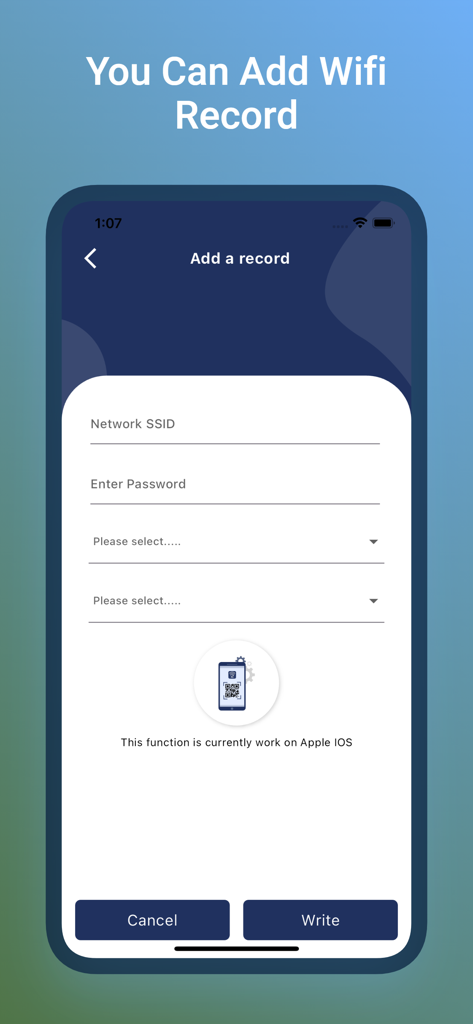 NFC TOOL - Interfaz de la aplicación NFC TOOL para escribir detalles de la red WiFi en una etiqueta NFC