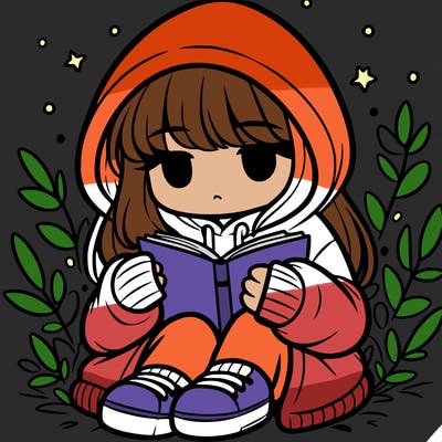 girl in oversized hoodie reading a book