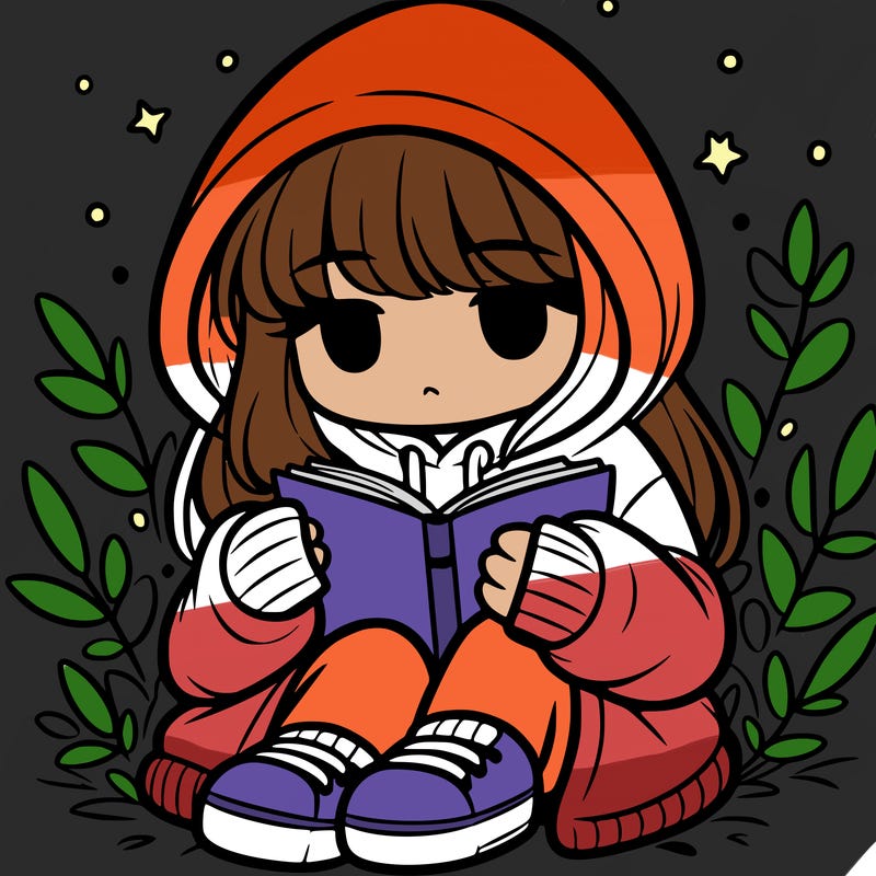 girl in oversized hoodie reading a book
