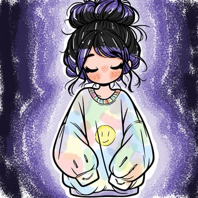 girl with baggy sweatshirt and messy bun