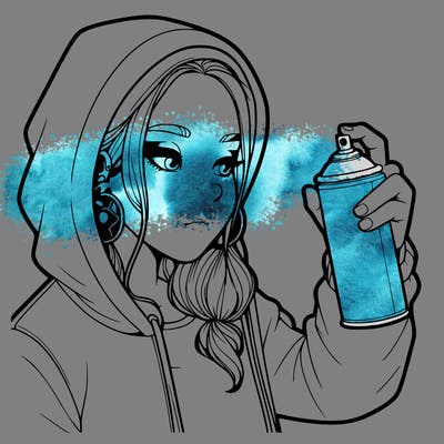 a realistic girl, spray painting