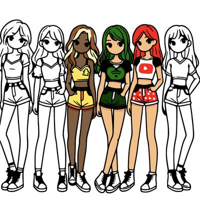 a group of girls wearing crop tops and shorts
