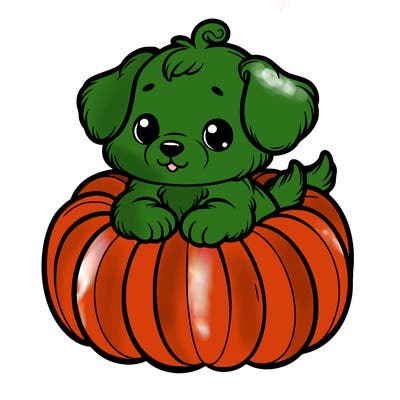 cute little puppy in a pumpkin