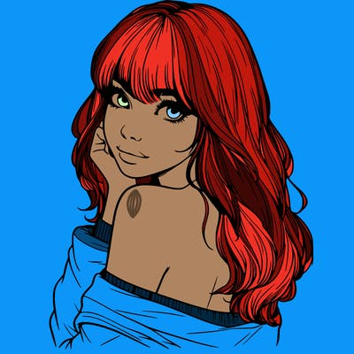 realistic girl with bangs looking over her shoulder