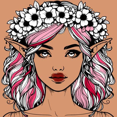 realistic female elf with flower crown