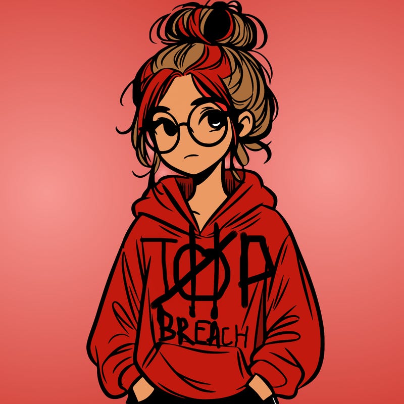 teen girl with a messy bun and glasses wearing a loose hoodie and jeans