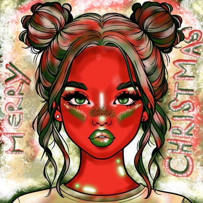 realistic girl with two buns in hair and lips