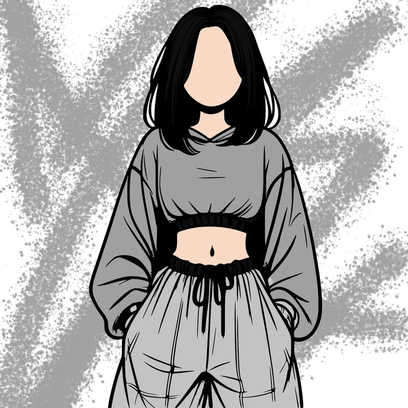 realistic girl faceless with baggy pants and a crop top