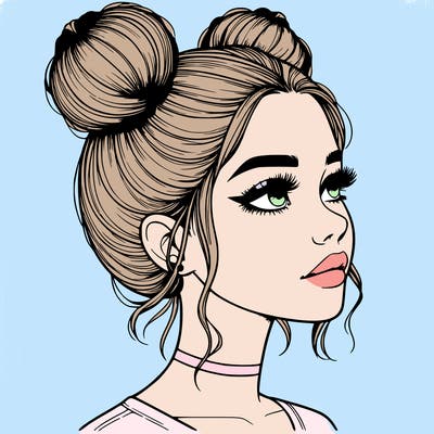 realistic girl with buns on the top of her head