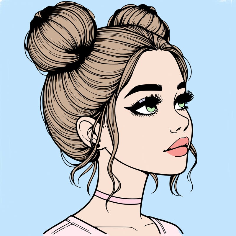 realistic girl with buns on the top of her head