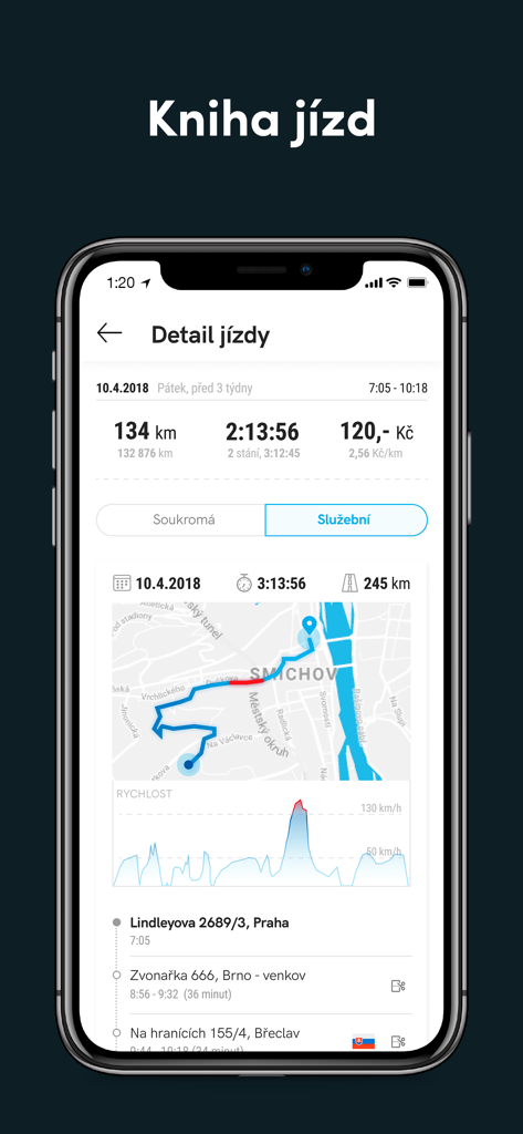 GlobalSec - GlobalSec app trip logbook showing route map and driving stats