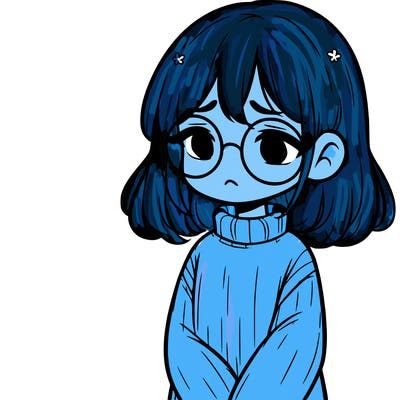 sad girl with glasses in a sweater